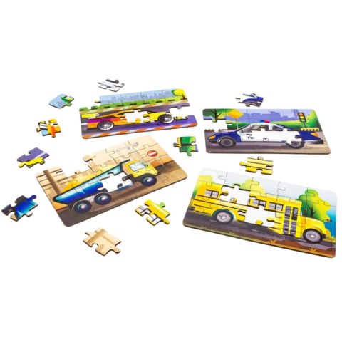 Drewniane Puzzle 4w1 Pojazdy Układanka Zestaw Środki Transportu Samochody Drewniane Puzzle 4w1 Pojazdy Układanka Zestaw Środki Transportu Samochody