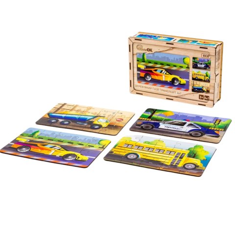Drewniane Puzzle 4w1 Pojazdy Układanka Zestaw Środki Transportu Samochody Drewniane Puzzle 4w1 Pojazdy Układanka Zestaw Środki Transportu Samochody