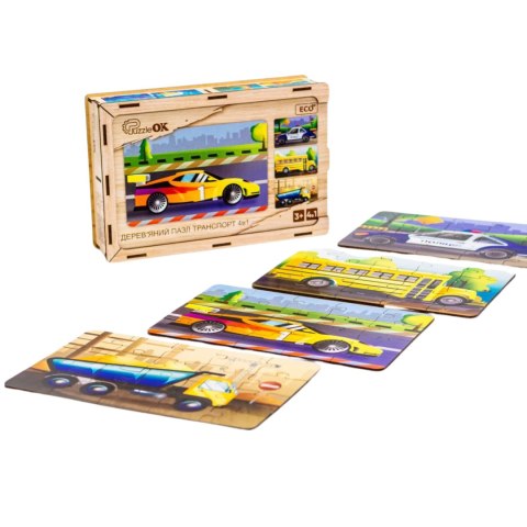 Drewniane Puzzle 4w1 Pojazdy Układanka Zestaw Środki Transportu Samochody Drewniane Puzzle 4w1 Pojazdy Układanka Zestaw Środki Transportu Samochody