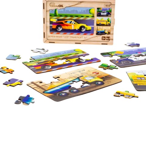 Drewniane Puzzle 4w1 Pojazdy Układanka Zestaw Środki Transportu Samochody Drewniane Puzzle 4w1 Pojazdy Układanka Zestaw Środki Transportu Samochody