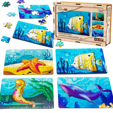 Drewniane Puzzle 4w1 Zwierzęta Morskie Wodne Układanka Zestaw Drewniane Puzzle 4w1 Zwierzęta Morskie Wodne Układanka Zestaw