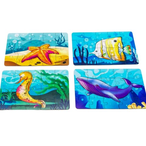 Drewniane Puzzle 4w1 Zwierzęta Morskie Wodne Układanka Zestaw Drewniane Puzzle 4w1 Zwierzęta Morskie Wodne Układanka Zestaw