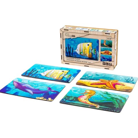 Drewniane Puzzle 4w1 Zwierzęta Morskie Wodne Układanka Zestaw Drewniane Puzzle 4w1 Zwierzęta Morskie Wodne Układanka Zestaw