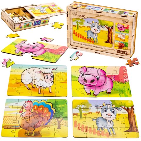 Drewniane Puzzle 4w1 Zwierzęta Na Farmie Układanka Zestaw Farma Drewniane Puzzle 4w1 Zwierzęta Na Farmie Układanka Zestaw Farma