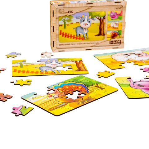 Drewniane Puzzle 4w1 Zwierzęta Na Farmie Układanka Zestaw Farma Drewniane Puzzle 4w1 Zwierzęta Na Farmie Układanka Zestaw Farma