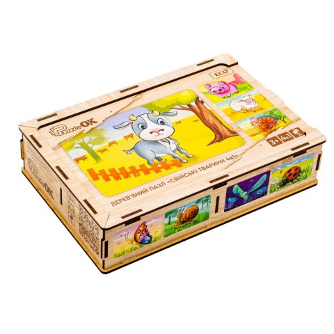 Drewniane Puzzle 4w1 Zwierzęta Na Farmie Układanka Zestaw Farma Drewniane Puzzle 4w1 Zwierzęta Na Farmie Układanka Zestaw Farma