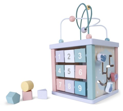 Drewniana kostka edukacyjna, sorter, mula, zegar ECOTOYS Drewniana kostka edukacyjna, sorter, mula, zegar ECOTOYS