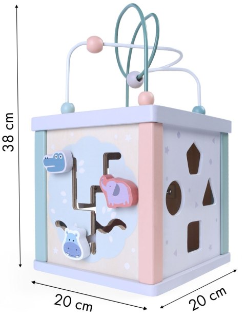 Drewniana kostka edukacyjna, sorter, mula, zegar ECOTOYS Drewniana kostka edukacyjna, sorter, mula, zegar ECOTOYS