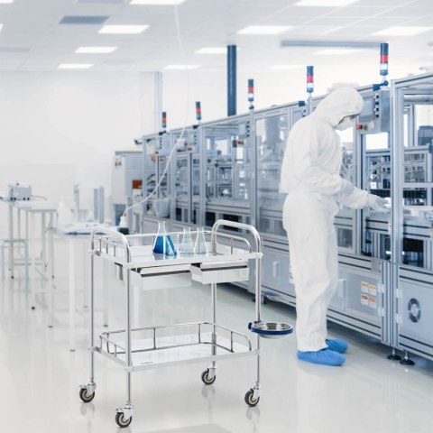 Wózek laboratoryjny zabiegowy kosmetyczny ze stali 2 półki 2 szuflady 65 x 60 x 86 cm 20 kg Wózek laboratoryjny zabiegowy kosmetyczny ze stali 2 półki 2 szuflady 65 x 60 x 86 cm 20 kg