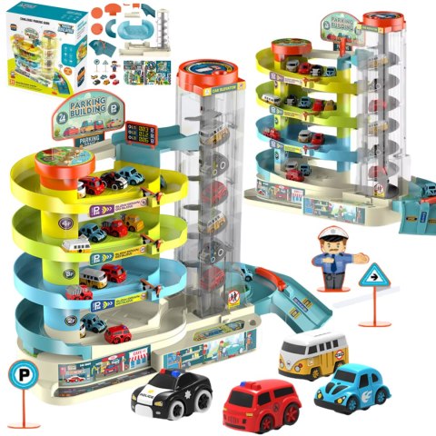 Medium five story car building: material abs, equipped with 6 cars, with lighting and electric function. The parking building ca Medium five story car building: material abs, equipped with 6 cars, with lighting and electric function. The parking building ca