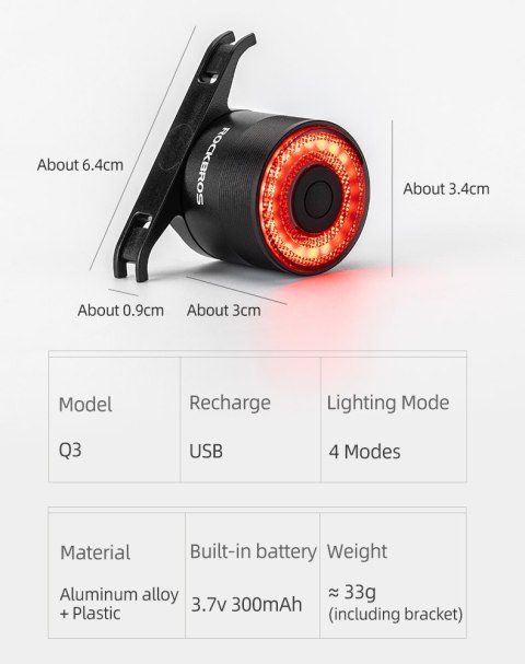 Lampa rowerowa tylna czerwona system STOP cztery tryby pracy Lampa rowerowa tylna czerwona system STOP cztery tryby pracy