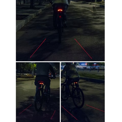 Lampka rowerowa tylna z pilotem laserem i funkcją kierunkowskazów USB-A Lampka rowerowa tylna z pilotem laserem i funkcją kierunkowskazów USB-A