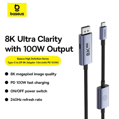 Kabel przewód USB-C - DisplayPort DP 8K PD 100W High Definition Series 1.5m - czarny Kabel przewód USB-C - DisplayPort DP 8K PD 100W High Definition Series 1.5m - czarny