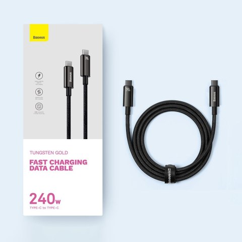 Kabel przewód USB-C w oplocie 480Mb/s 240W Tungsten Gold 3m czarny Kabel przewód USB-C w oplocie 480Mb/s 240W Tungsten Gold 3m czarny