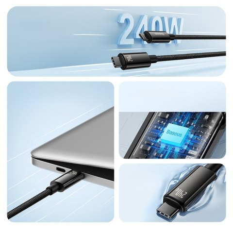 Kabel przewód USB-C w oplocie 480Mb/s 240W Tungsten Gold 3m czarny Kabel przewód USB-C w oplocie 480Mb/s 240W Tungsten Gold 3m czarny
