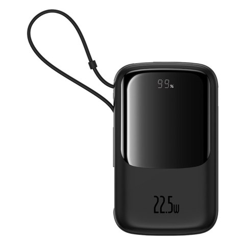 Powerbank Qpow Pro+ 10000mAh z kablem USB-C i wyświetlaczem - czarny Powerbank Qpow Pro+ 10000mAh z kablem USB-C i wyświetlaczem - czarny
