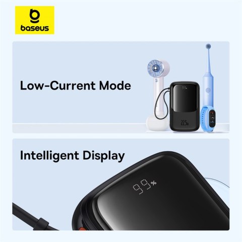 Powerbank Qpow Pro+ 10000mAh z kablem USB-C i wyświetlaczem - czarny Powerbank Qpow Pro+ 10000mAh z kablem USB-C i wyświetlaczem - czarny