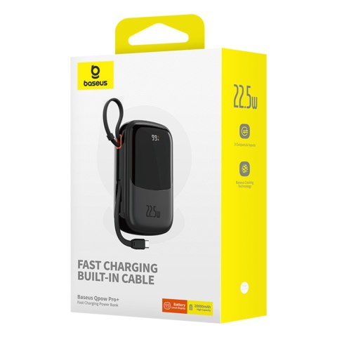 Powerbank Qpow Pro+ 20000mAh z kablem USB-C i wyświetlaczem - czarny Powerbank Qpow Pro+ 20000mAh z kablem USB-C i wyświetlaczem - czarny