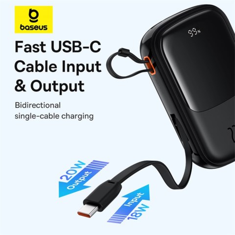 Powerbank Qpow Pro+ 20000mAh z kablem USB-C i wyświetlaczem - czarny Powerbank Qpow Pro+ 20000mAh z kablem USB-C i wyświetlaczem - czarny