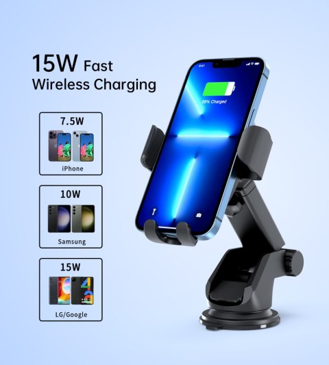 Uchwyt samochodowy grawitacyjny z ładowarką indukcyjną 15W na kokpit - czarny Uchwyt samochodowy grawitacyjny z ładowarką indukcyjną 15W na kokpit - czarny