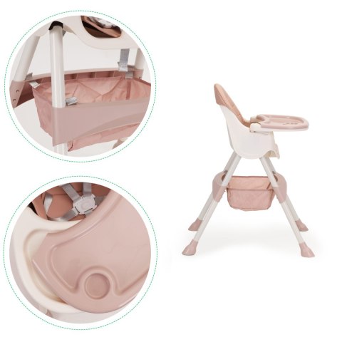 Fotelik krzesełko do karmienia 2w1 pasy 5 punktowe ECOTOYS pink Fotelik krzesełko do karmienia 2w1 pasy 5 punktowe ECOTOYS pink