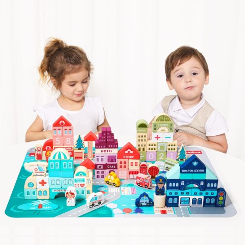 Drewniane klocki edukacyjne miasto mata 121 szt ECOTOYS Drewniane klocki edukacyjne miasto mata 121 szt ECOTOYS