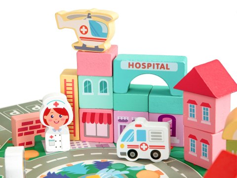 Drewniane klocki edukacyjne miasto mata 121 szt ECOTOYS Drewniane klocki edukacyjne miasto mata 121 szt ECOTOYS