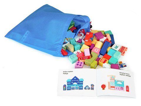 Drewniane klocki edukacyjne miasto mata 121 szt ECOTOYS Drewniane klocki edukacyjne miasto mata 121 szt ECOTOYS