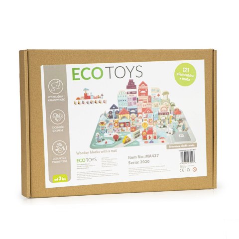 Drewniane klocki edukacyjne miasto mata 121 szt ECOTOYS Drewniane klocki edukacyjne miasto mata 121 szt ECOTOYS