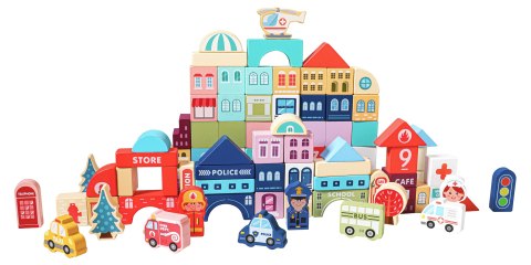Drewniane klocki edukacyjne miasto mata 121 szt ECOTOYS Drewniane klocki edukacyjne miasto mata 121 szt ECOTOYS
