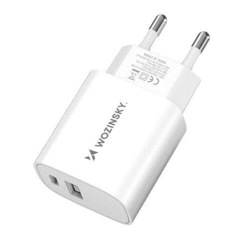 Ładowarka sieciowa 20W USB-A USB-C 100-240V biała Ładowarka sieciowa 20W USB-A USB-C 100-240V biała