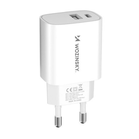 Ładowarka sieciowa 20W USB-A USB-C 100-240V biała Ładowarka sieciowa 20W USB-A USB-C 100-240V biała