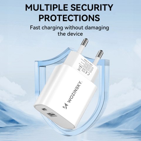 Ładowarka sieciowa 20W USB-A USB-C 100-240V biała Ładowarka sieciowa 20W USB-A USB-C 100-240V biała