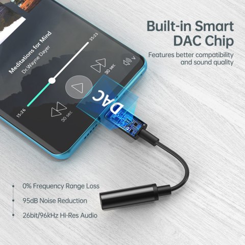 Przejściówka adapter audio USB-C - Jack 3.5mm 11cm czarna Przejściówka adapter audio USB-C - Jack 3.5mm 11cm czarna