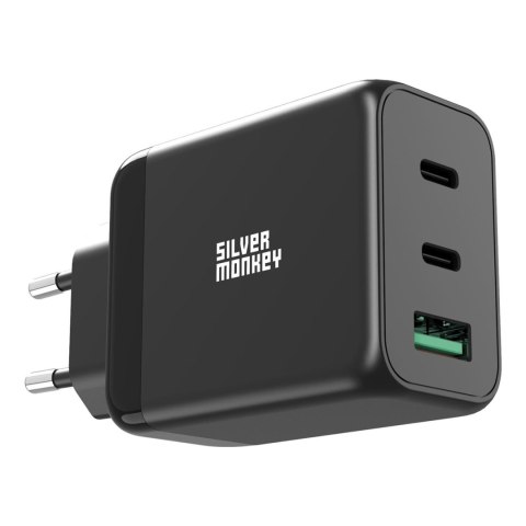 Ładowarka sieciowa GaN 65W 2x USB-C PD 1x USB-A QC 3.0 czarna Ładowarka sieciowa GaN 65W 2x USB-C PD 1x USB-A QC 3.0 czarna