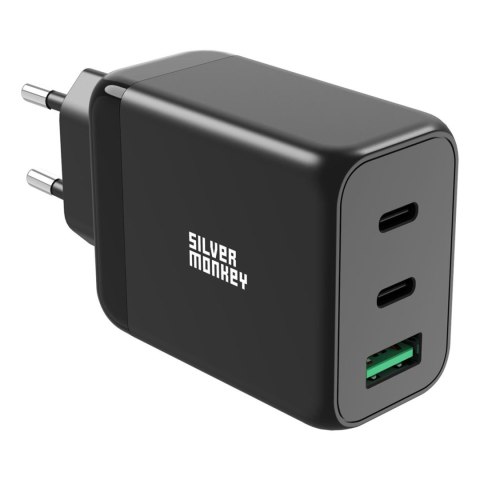 Ładowarka sieciowa GaN 65W 2x USB-C PD 1x USB-A QC 3.0 czarna Ładowarka sieciowa GaN 65W 2x USB-C PD 1x USB-A QC 3.0 czarna