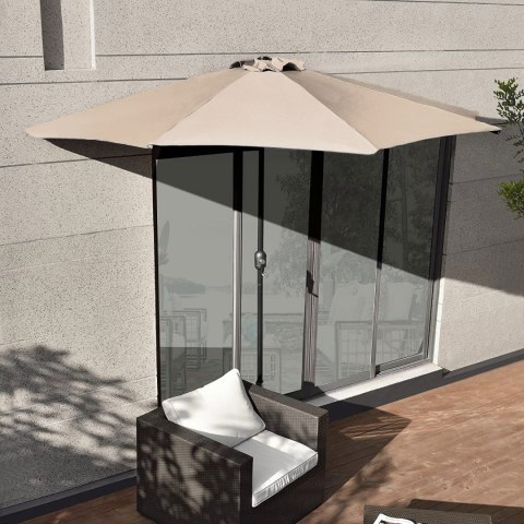 Parasol ogrodowy pół-parasol ścienny na taras 2,7m beżowy Parasol ogrodowy pół-parasol ścienny na taras 2,7m beżowy