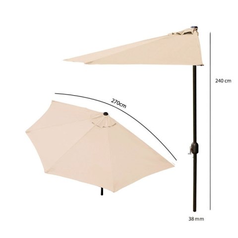 Parasol ogrodowy pół-parasol ścienny na taras 2,7m beżowy Parasol ogrodowy pół-parasol ścienny na taras 2,7m beżowy