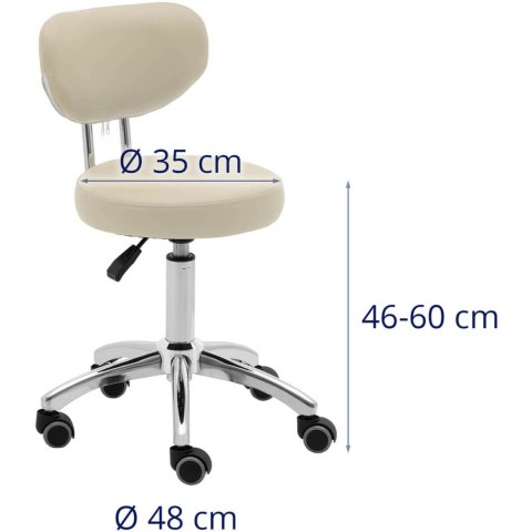 Krzesło kosmetyczne obrotowe z oparciem na kółkach 46-60 cm ASCONA - ciemny beż Krzesło kosmetyczne obrotowe z oparciem na kółkach 46-60 cm ASCONA - ciemny beż