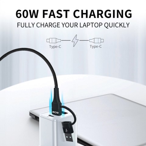 4w1 Uniwersalny kabel przewód 2x USB-C 1x USB-A 1x Lightning 60W 1m czarny 4w1 Uniwersalny kabel przewód 2x USB-C 1x USB-A 1x Lightning 60W 1m czarny