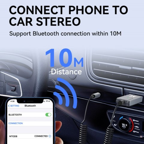 Adapter audio z odbiornikiem Bluetooth 5.3 i złączem AUX miniJack 3.5 mm i USB-A Adapter audio z odbiornikiem Bluetooth 5.3 i złączem AUX miniJack 3.5 mm i USB-A
