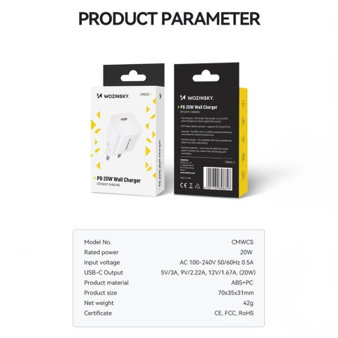 Ładowarka sieciowa 100-240V PD USB-C 20W biała Ładowarka sieciowa 100-240V PD USB-C 20W biała