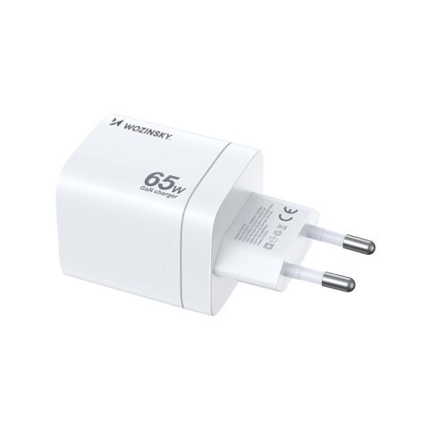 Ładowarka sieciowa GaN 65W 100-240V USB-A 2x USB-C biała Ładowarka sieciowa GaN 65W 100-240V USB-A 2x USB-C biała