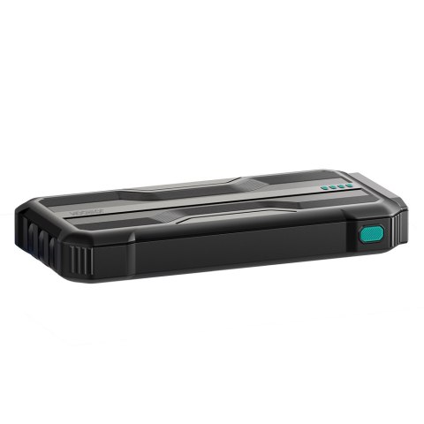 Pancerny powerbank 10000mAh outdoor z kablami USB-C microUSB Lightning i latarką - czarny Pancerny powerbank 10000mAh outdoor z kablami USB-C microUSB Lightning i latarką - czarny