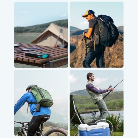 Pancerny powerbank 10000mAh outdoor z kablami USB-C microUSB Lightning i latarką - czarny Pancerny powerbank 10000mAh outdoor z kablami USB-C microUSB Lightning i latarką - czarny