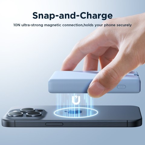 Powerbank magnetyczny 10000mAh 20W z podstawką + kabel Lightning - USB-C niebieski Powerbank magnetyczny 10000mAh 20W z podstawką + kabel Lightning - USB-C niebieski