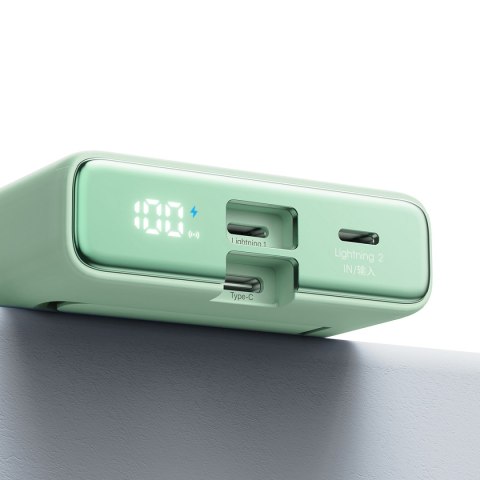 Powerbank magnetyczny 10000mAh 20W z podstawką + kabel Lightning - USB-C zielony Powerbank magnetyczny 10000mAh 20W z podstawką + kabel Lightning - USB-C zielony