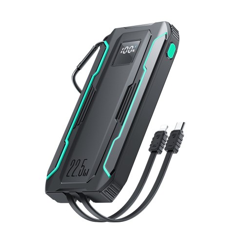 Powerbank terenowy Outdoor 10000mAh z wbudowanymi kablami USB-C i Lightning czarny Powerbank terenowy Outdoor 10000mAh z wbudowanymi kablami USB-C i Lightning czarny