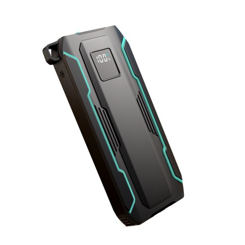 Powerbank terenowy Outdoor 10000mAh z wbudowanymi kablami USB-C i Lightning czarny Powerbank terenowy Outdoor 10000mAh z wbudowanymi kablami USB-C i Lightning czarny