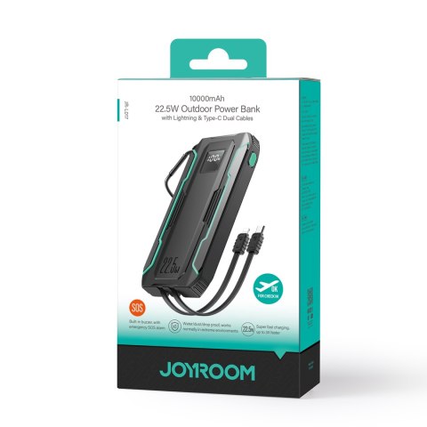 Powerbank terenowy Outdoor 10000mAh z wbudowanymi kablami USB-C i Lightning czarny Powerbank terenowy Outdoor 10000mAh z wbudowanymi kablami USB-C i Lightning czarny
